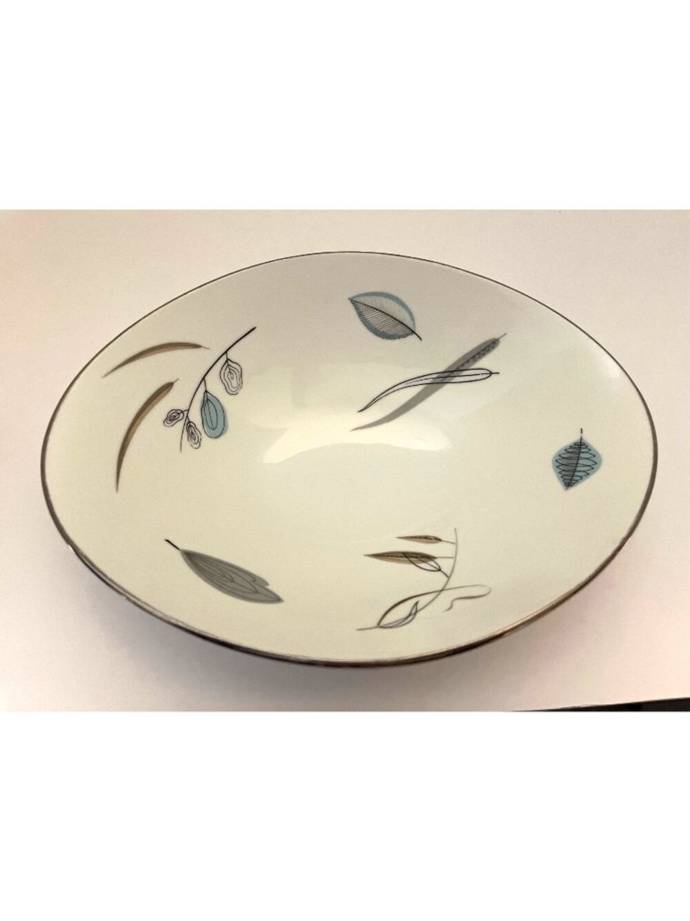 Noritake 1950’s MCM Blue Spring Serving Dish Bowl Blue Gray on White Gold Rim
